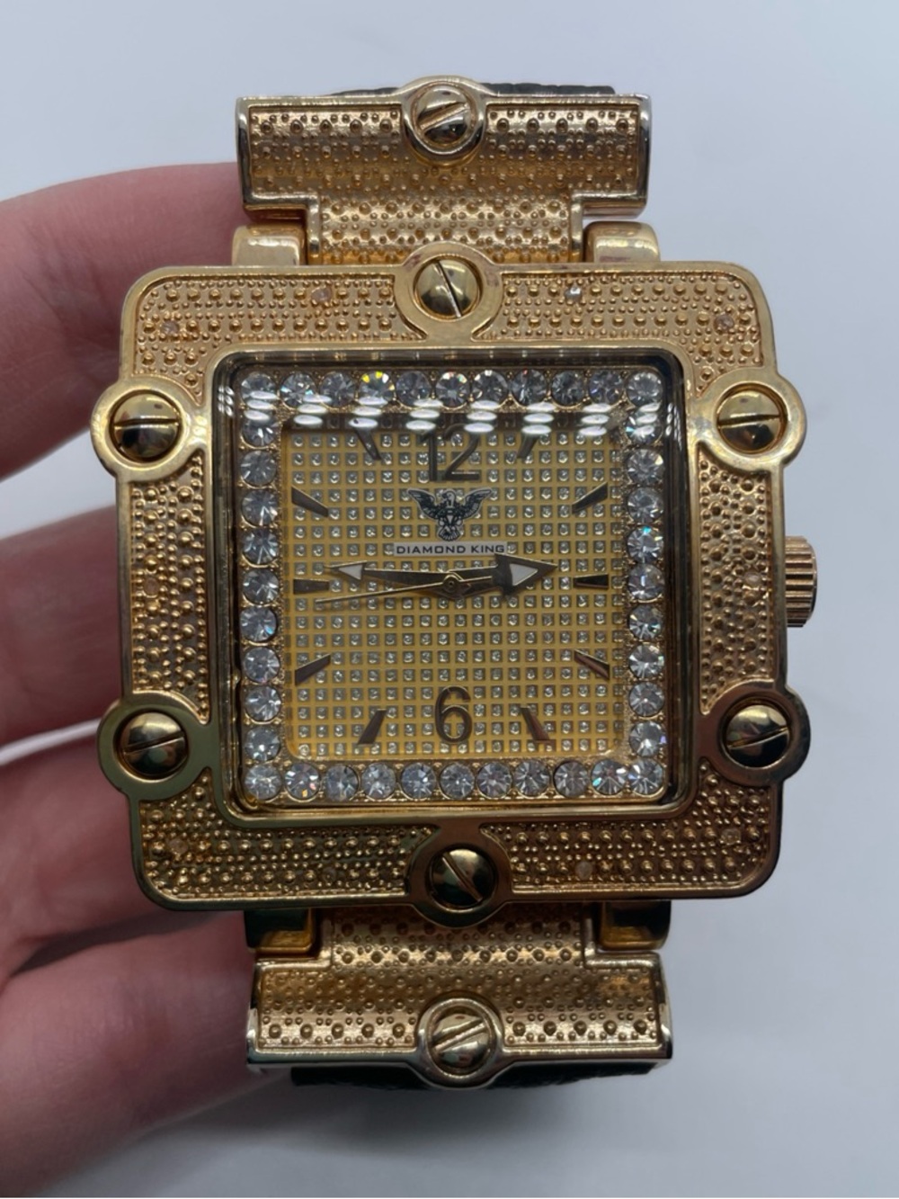 Diamond King Gold Tone Square Crystal Watch - FOR PARTS